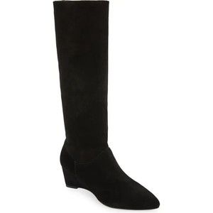 Natori Womens  Black Suede Thrill Wedge Heel Knee High Boots 11